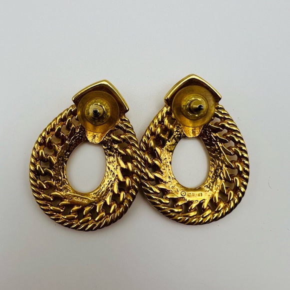 Vintage GALEN Gold Tone Statement Earrings Textured Loop Signed - Picture 3 of 3
